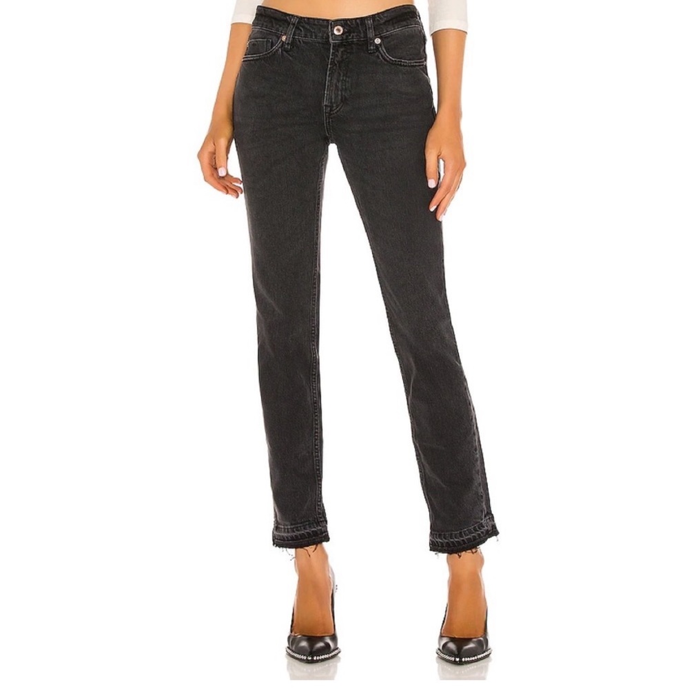 Free People Mid Rise Cuffed Straight Leg Slim Boyfriend Jeans sz 26 faded black
